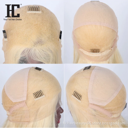 Pre-Plucked 613 Blonde Lace Wig Brazilian Straight Human Hair Transparent Full Lace Front Wig With Baby Hair